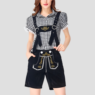 Damen Trachtenanzug Lederhosen Mit Bluse Elegant