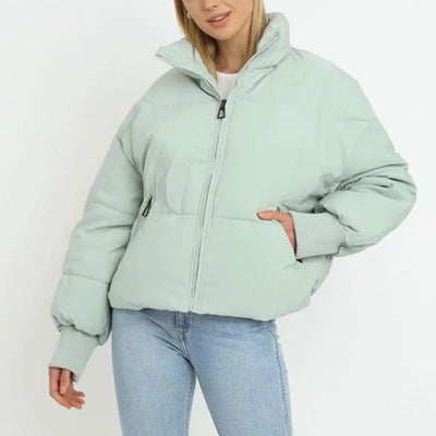 Damenjacke Cropped Pufferjacke Polyester Stehkragen