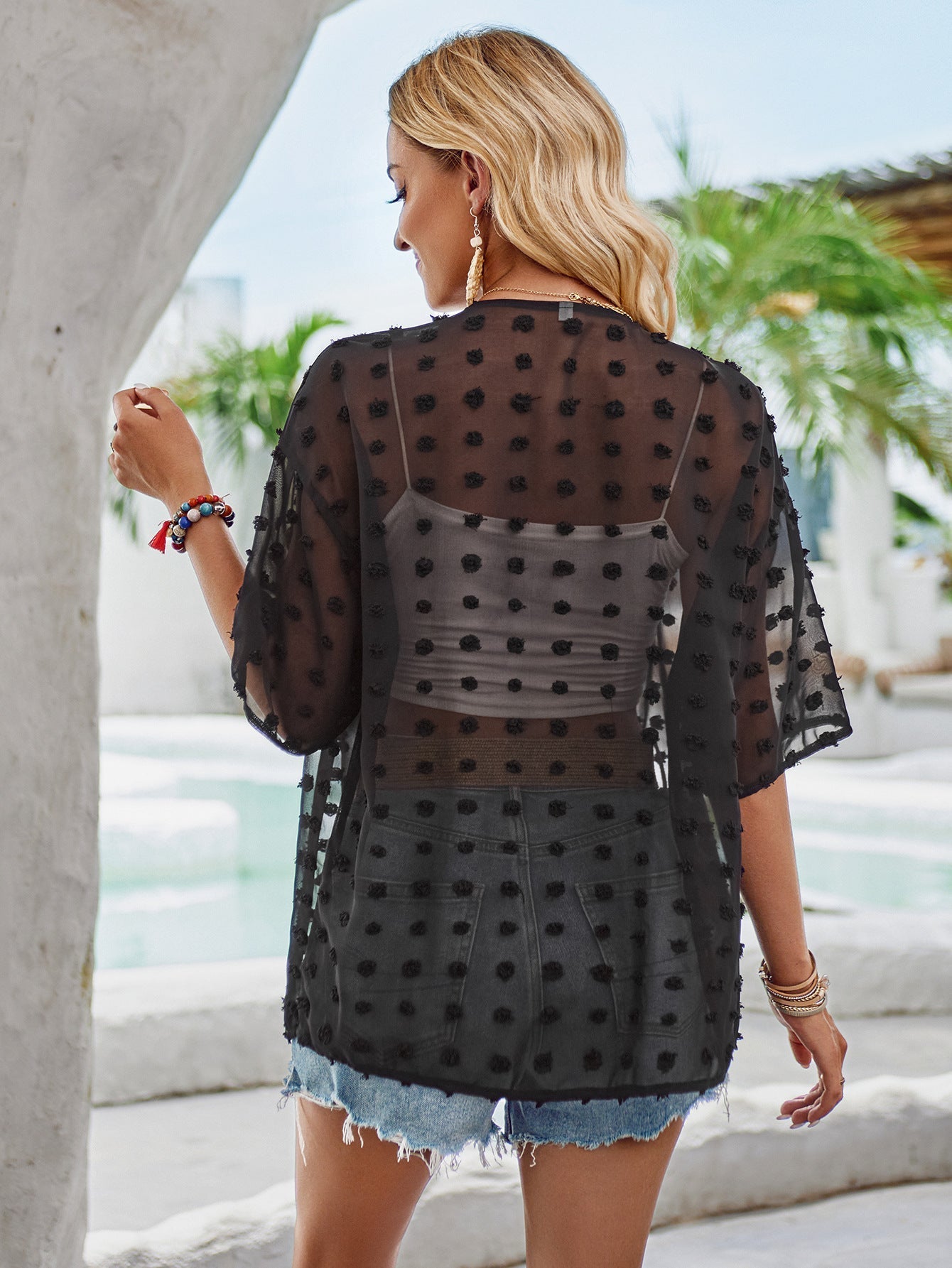 Transparente Strandbluse | Punktstruktur | Luftig & Stylisch