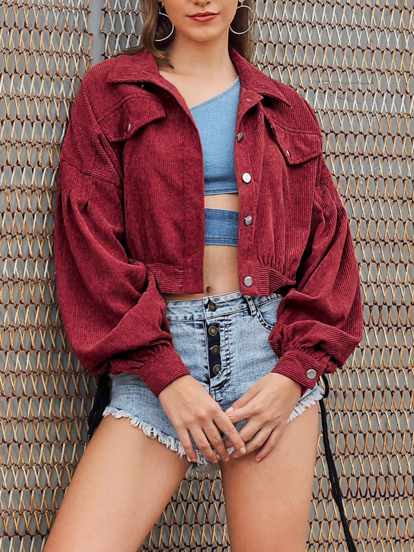 Cropped Cordhemd | Ballonärmel | Trendig & Lässig