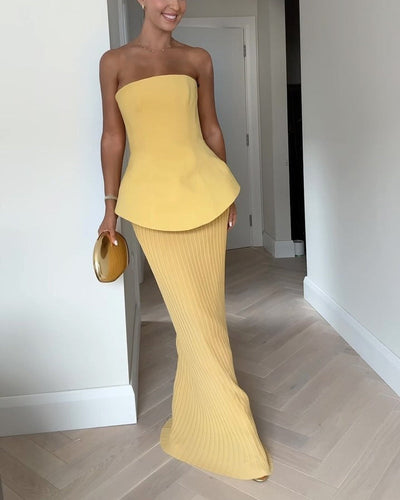 Delaney | Schulterfreies Damen-Maxikleid mit fließendem Schnitt