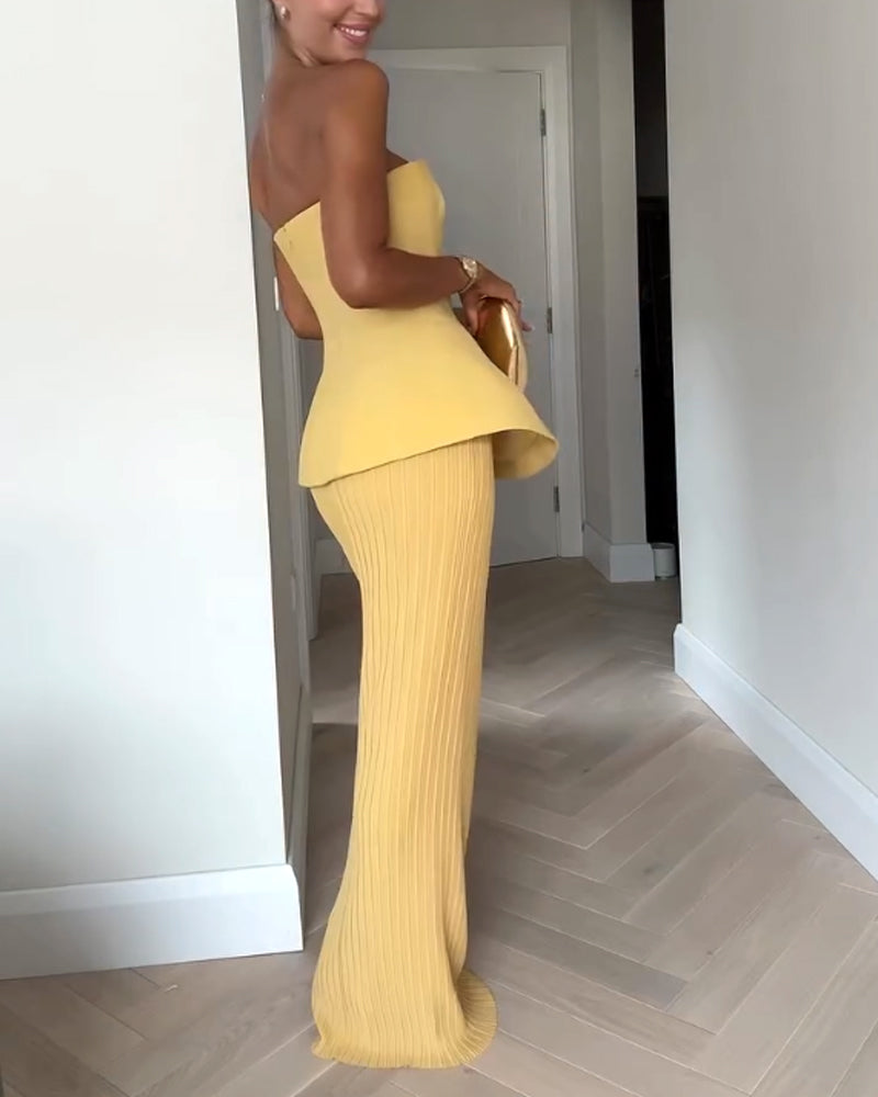 Delaney | Schulterfreies Damen-Maxikleid mit fließendem Schnitt