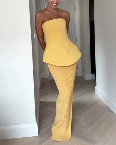 Delaney | Schulterfreies Damen-Maxikleid mit fließendem Schnitt