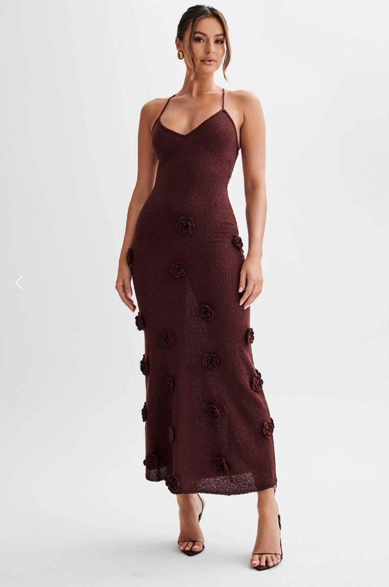 Strickkleid mit Spaghettiträgern | 3D-Blumen-Akzente | Feminin & Ausdrucksstark