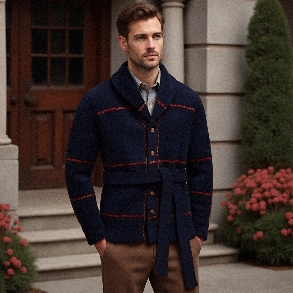 Herren Woll-Strickmantel mit Gürtel