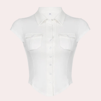 Annika - Schlichte weiße Damenbluse, Basic für die Garderobe