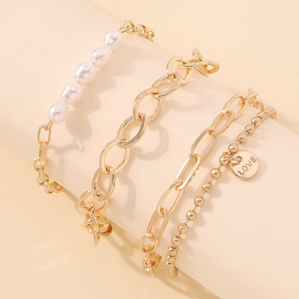 Set Kubanische Kettenarmbänder in Gold