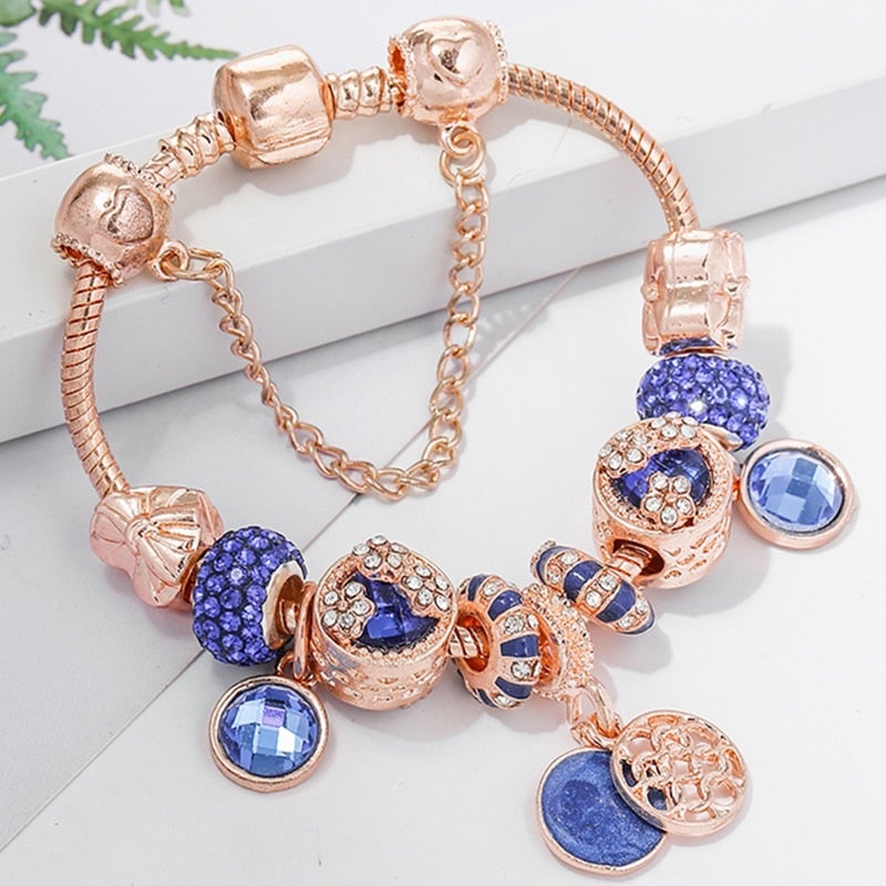 Armband in Roségold und Blauem Kristall
