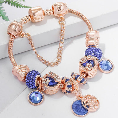 Armband in Roségold und Blauem Kristall