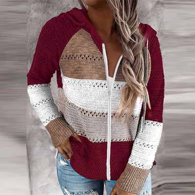 Strickpullover mit Kapuze | Lockere Passform | Gestreiftes Design