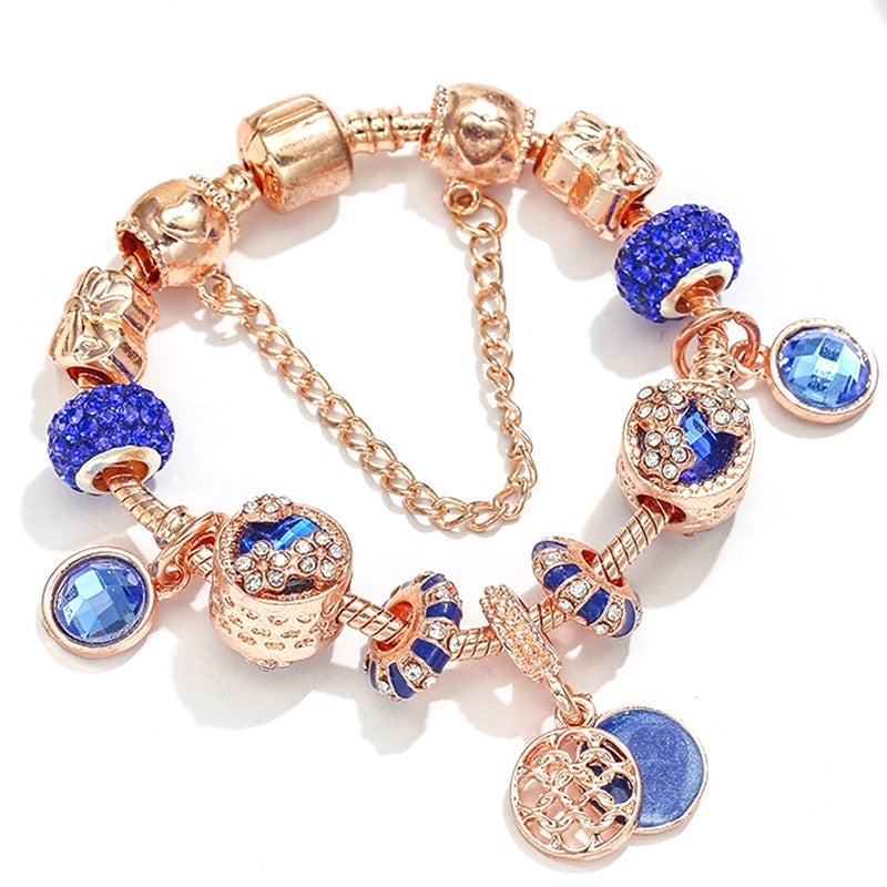 Armband in Roségold und Blauem Kristall