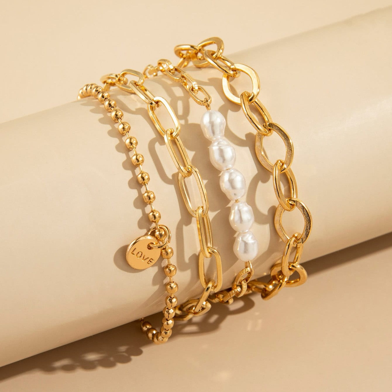Set Kubanische Kettenarmbänder in Gold