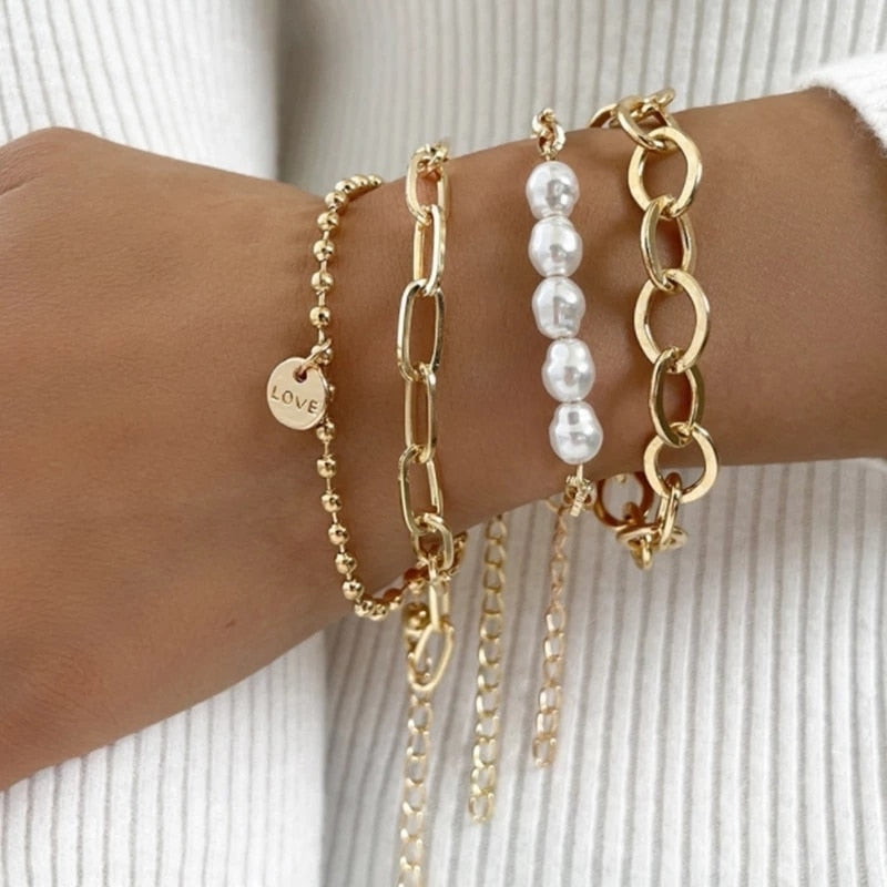 Set Kubanische Kettenarmbänder in Gold