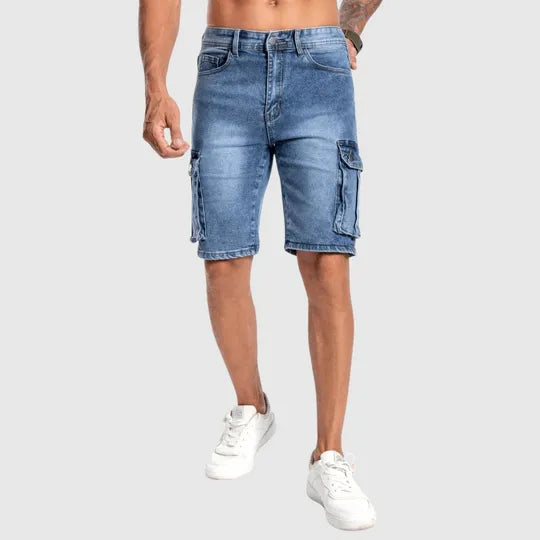 Herren-Cargo-Shorts aus Denim mit Seitentaschen – Knielang