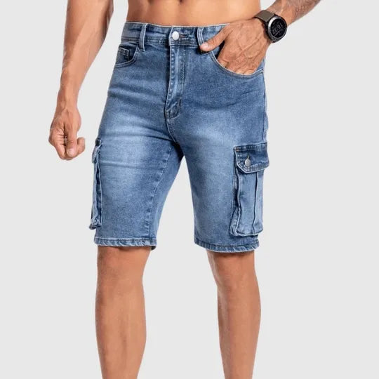 Herren-Cargo-Shorts aus Denim mit Seitentaschen – Knielang