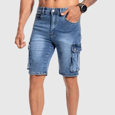 Herren-Cargo-Shorts aus Denim mit Seitentaschen – Knielang