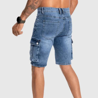 Herren-Cargo-Shorts aus Denim mit Seitentaschen – Knielang