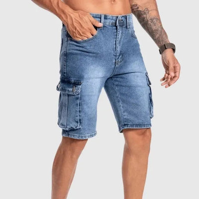Herren-Cargo-Shorts aus Denim mit Seitentaschen – Knielang