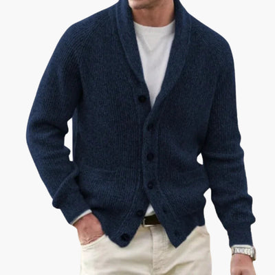 Herren Strickjacke mit Schalkragen und Knopfleiste