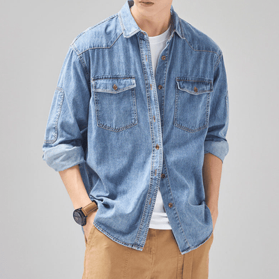 Herren Hemd Denim 100% Baumwolle Komfortabel Stilvoll