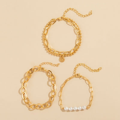 Set Kubanische Kettenarmbänder in Gold