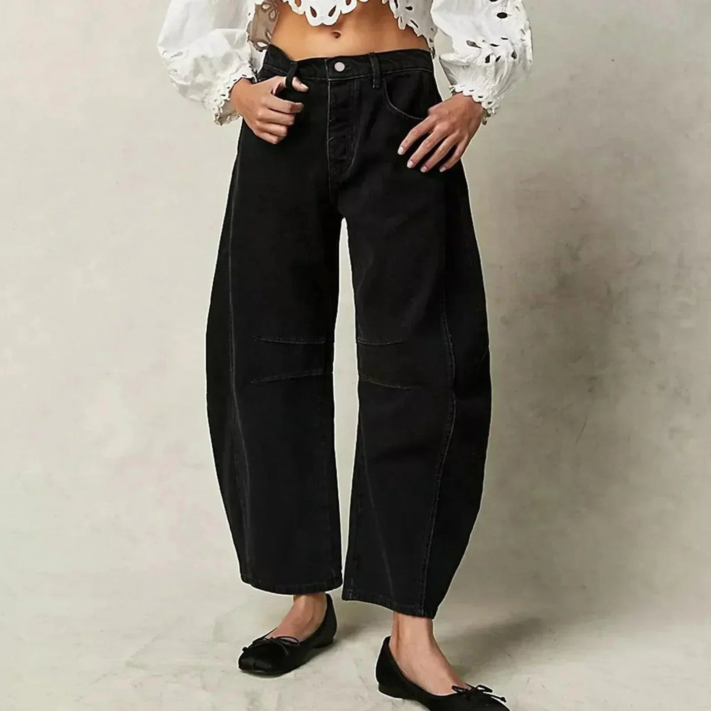 Hoch Taillierte Damenjeans mit Weitem Bein