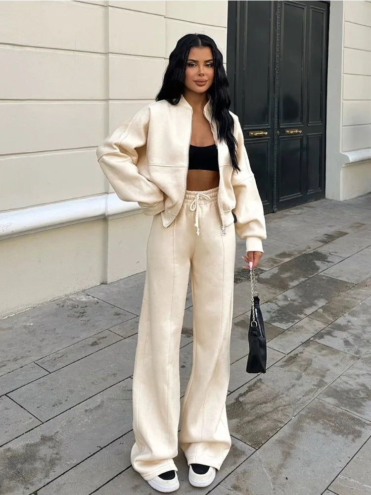 Zweiteiliges Lounge-Set | Oversize-Zipper | Weite Hose