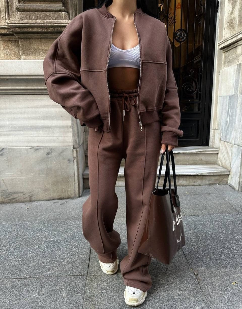 Zweiteiliges Lounge-Set | Oversize-Zipper | Weite Hose