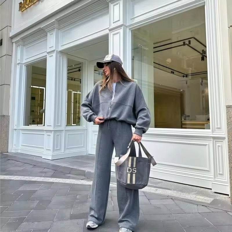 Zweiteiliges Lounge-Set | Oversize-Zipper | Weite Hose