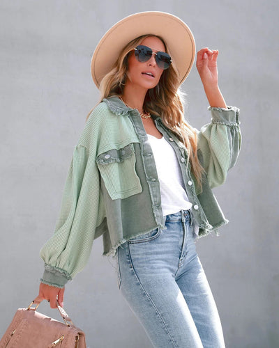 Cropped-Jacke mit Ballonärmeln | Trendiger Materialmix | Lässiger Vintage-Look