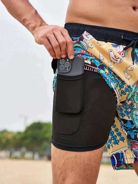Herren-Badeshorts aus leichtem, schnelltrocknendem Material mit elastischem Bund