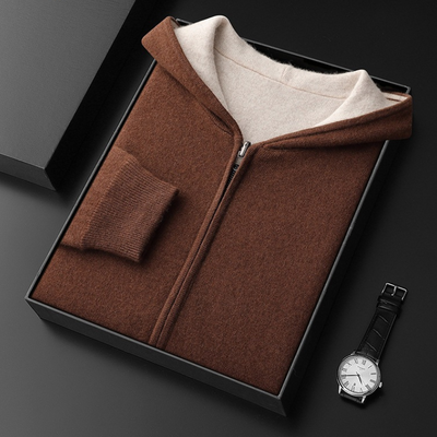 Herren Kaschmir-Wolle Kapuzenpullover mit Reißverschluss - Premium Qualität