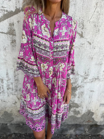 Boho-Kleid mit Muster-Mix | A-Linie | Eingrifftaschen