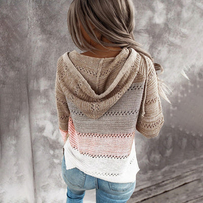 Strickpullover mit Kapuze | Lockere Passform | Gestreiftes Design