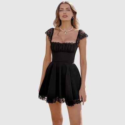 Kira | Viereck Ausschnitt mit Spitze Mini Dress