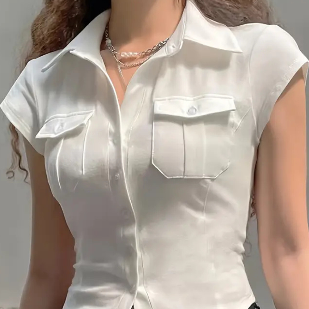 Annika - Schlichte weiße Damenbluse, Basic für die Garderobe