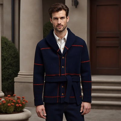 Herren Woll-Strickmantel mit Gürtel