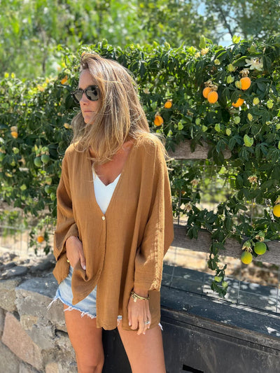 Bluse mit Knopfdetail | Lockerer Schnitt | Luftige Struktur