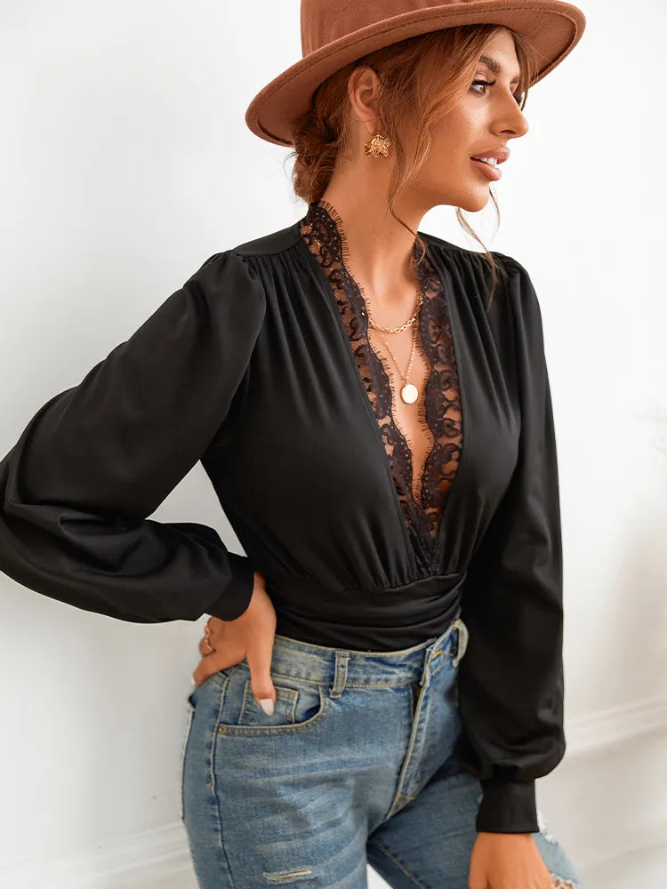 Evelina - Schwarzer Bodysuit - Zart - Damen - Spitze