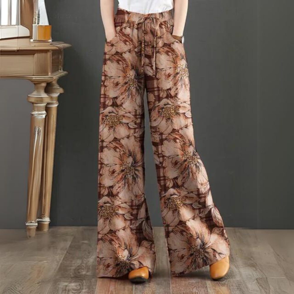 Damen Palazzo Hose Viskose Blumenprint Weit geschnitten Sommer