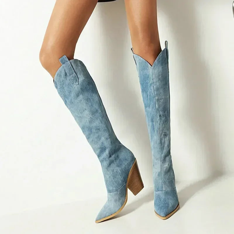 Sarah | Modische Blaue Overknee Stiefel