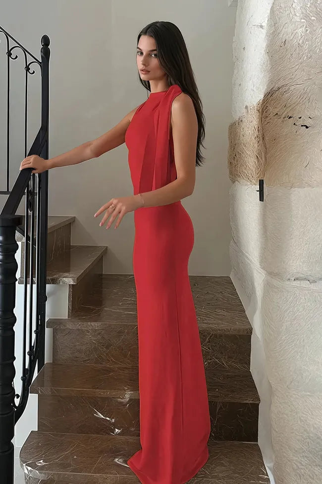 Lya | Langes Asymmetrisches Kleid mit geknüllter Schulter