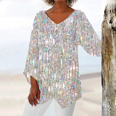 Nadine | Trendiges Langarm Top mit V Ausschnitt