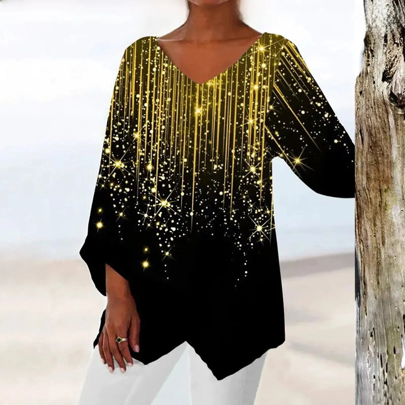 Nadine | Trendiges Langarm Top mit V Ausschnitt