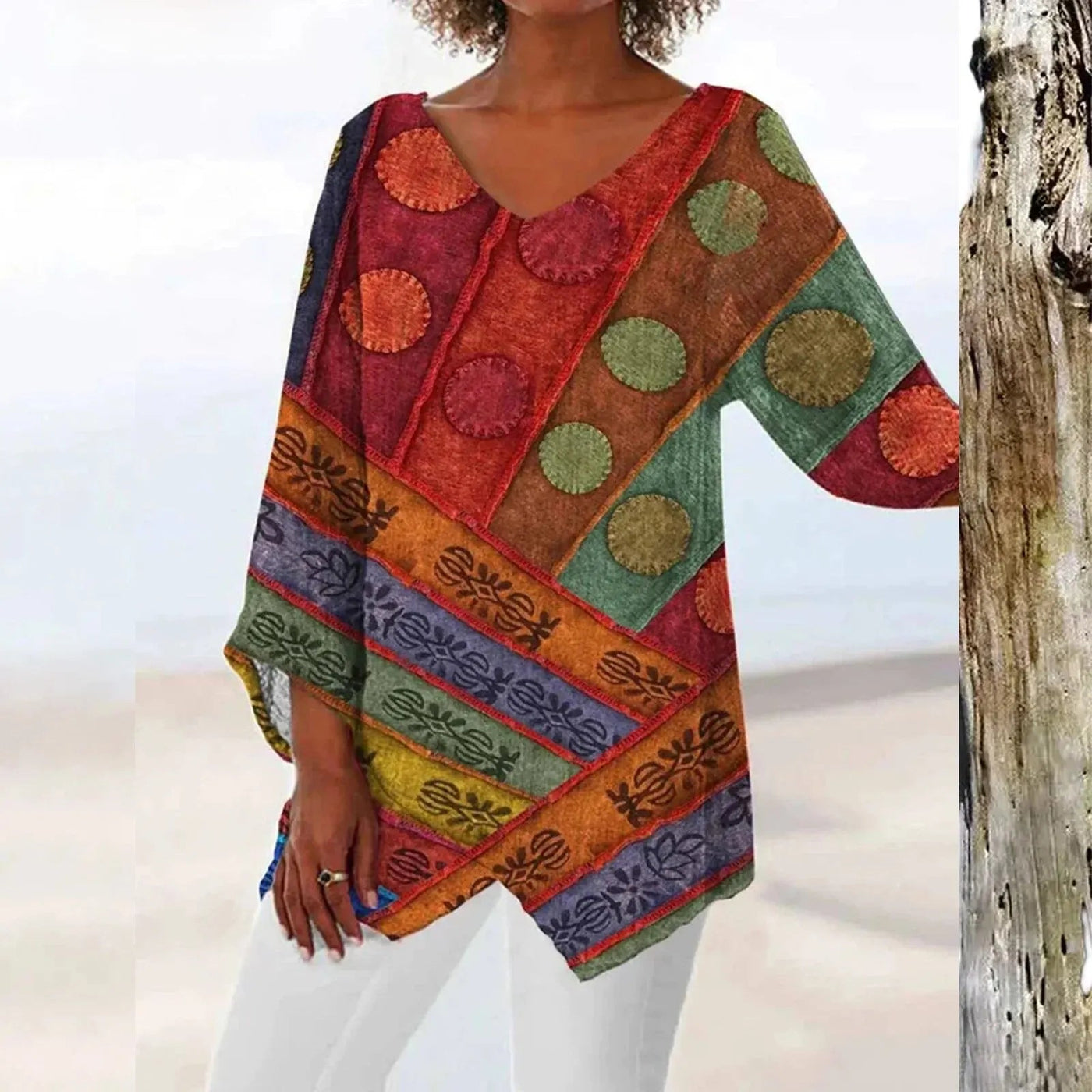 Nadine | Trendiges Langarm Top mit V Ausschnitt