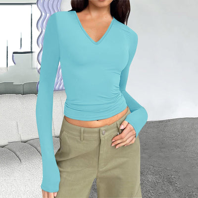 Damen Langarmshirt mit V-Ausschnitt von Fudus