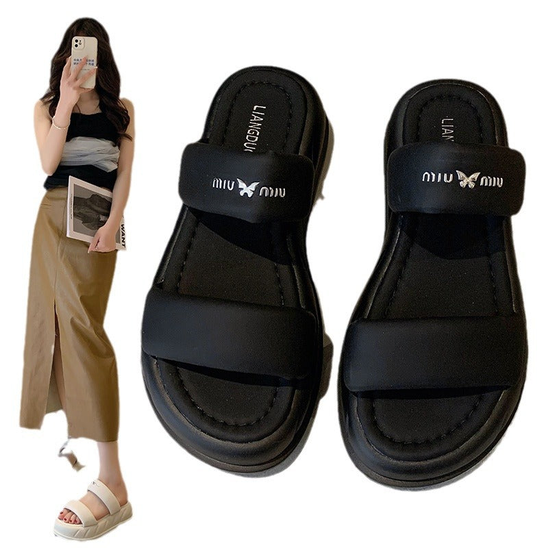 Damen Summer Slide Sandalen mit breitem gepolstertem Riemen und rutschfester Sohle Fudus