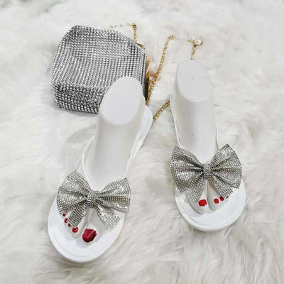 Damen Glamouröse Zehentrenner mit Strassschleife Fudus