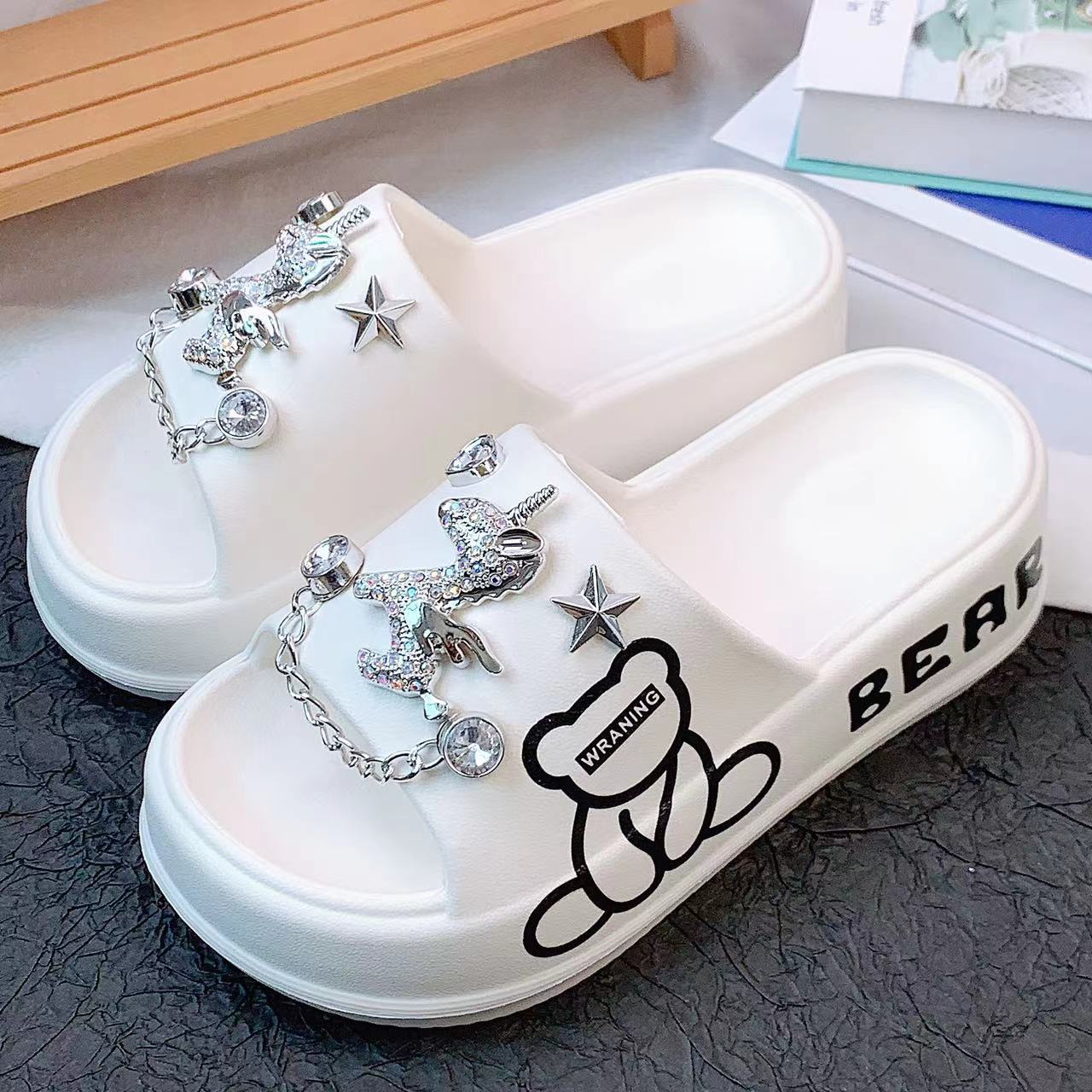 Damen Kreative Pantoletten mit glitzernden Tiermotiven und Schmuckdetails Fudus