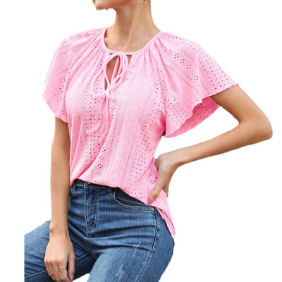 Damen elegante Bluse mit Schleifenverschluss Fudus